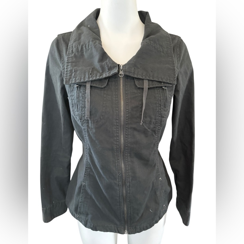 Revolution Khaki green Utility Jacket, zipper front, back elastic, Sz 4, Ex cond